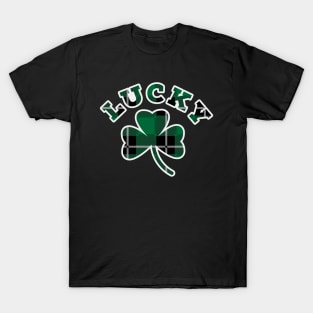Lucky Three Leaf Clover Flannel Print Pattern T-Shirt